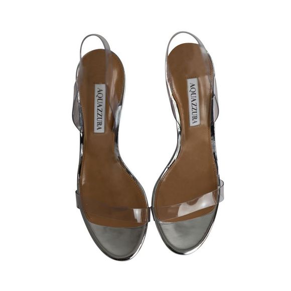 Pre Loved Aquazzura  So Nude 105 Slingback Sandals in Silver PVC - Picture 5 of 9